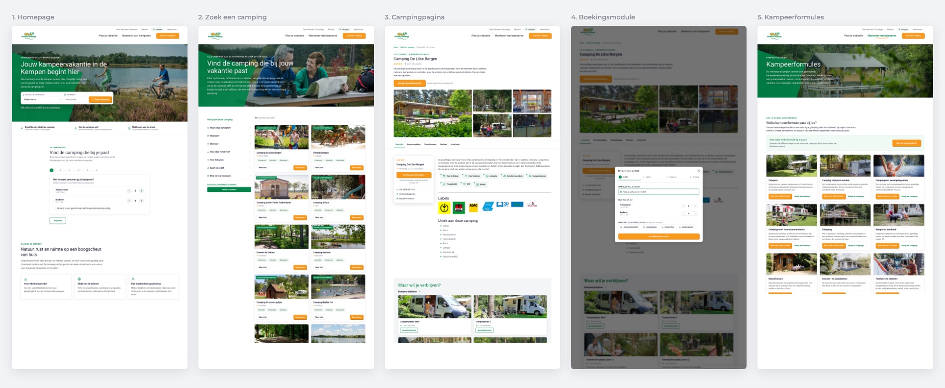 De website van Kempen Campings in vijf schermen