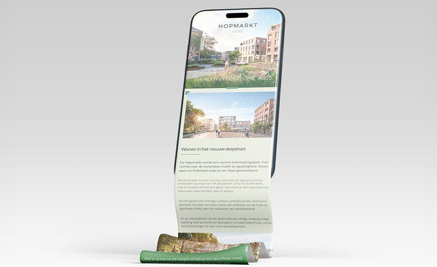 De projectwebsite van Hopmarkt met de beschikbare units